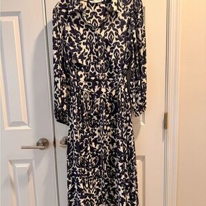 Zara Emile Navy and White Long Sleeve Floral Design Dress Size Large